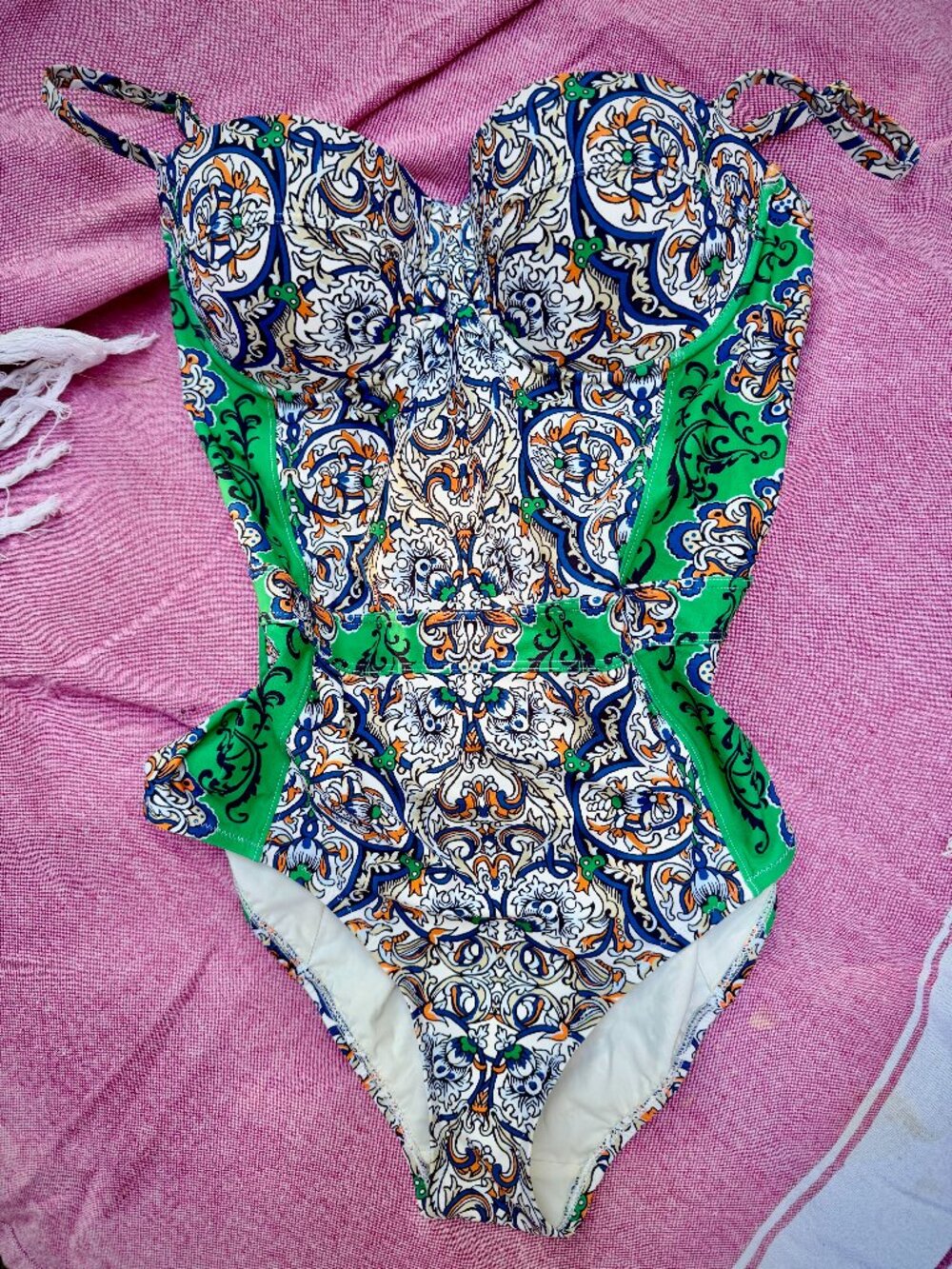 🌲 TORI BURCH Mediterranean Inspired Underwire Swimsuit, Slimming Design!